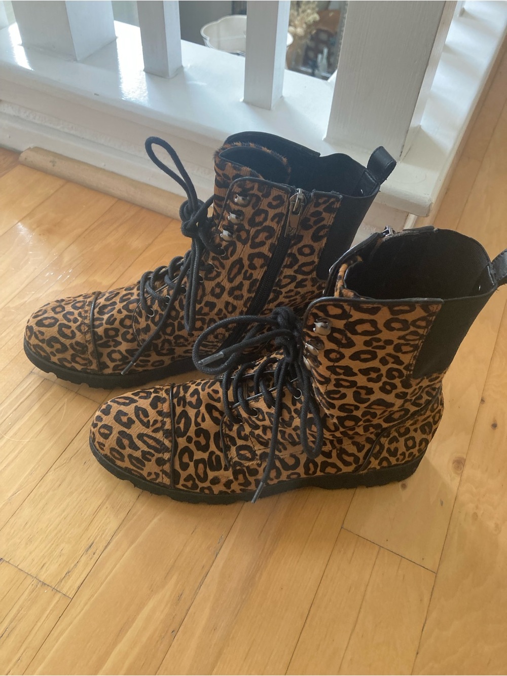 Donald J. Pliner Leopard Lace-Up Ankle Boots in Brown and Black